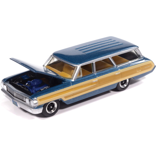 1964 Ford Country Squire - Guardsman Blue w/Honey Colored Wood Trim 1:64 Scale Diecast Model Car by Auto World Alt Image 1