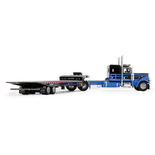 Peterbilt Model 389 48 Flat Top Sleeper & Landoll 440B-50CA Traveling Axle Trailer - Blue/Black 1:64 Scale Diecast Model Truck by Diecast Promotions Alt Image 1