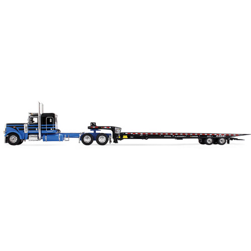 Peterbilt Model 389 48 Flat Top Sleeper & Landoll 440B-50CA Traveling Axle Trailer - Blue/Black 1:64 Scale Diecast Model Truck by Diecast Promotions Alt Image 2