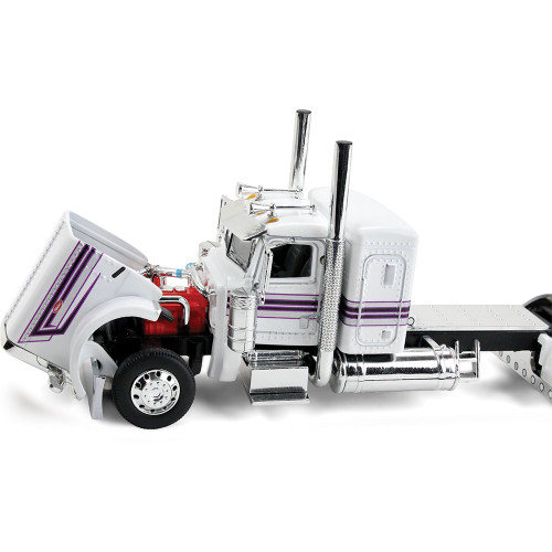 Peterbilt Model 389 36 Flat Top Sleeper & Fontaine Magnitude Lowboy Trailer - White/Black 1:64 Scale Diecast Model Truck by Diecast Promotions Alt Image 2