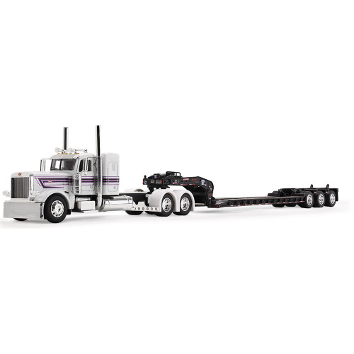 Peterbilt Model 389 36" Flat Top Sleeper & Fontaine Magnitude Lowboy Trailer - White/Black Main Image