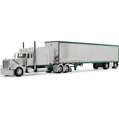 Peterbilt Model 389 63" Mid-Roof Sleeper & 53' Utility Trailer - White/Green Main Image