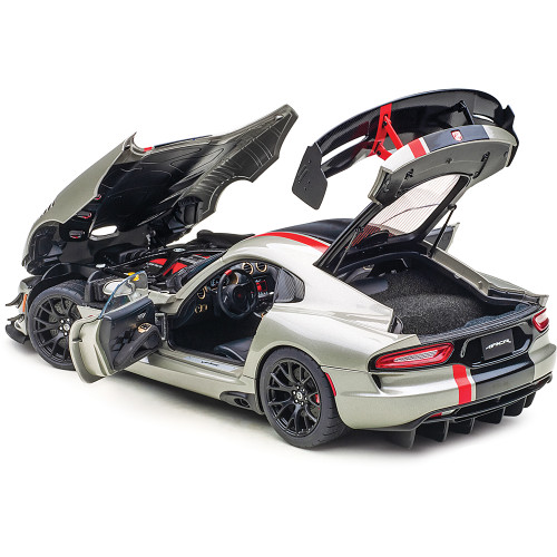 2017 Dodge Viper GTS-R Commemorative Edition ACR - Bullet Silver Metallic w/Black Stripes 1:18 Scale Diecast Model Car by AutoArt Alt Image 3