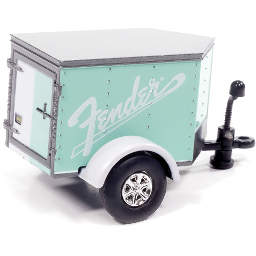 1965 Ford Mustang Convertible w/Small Enclosed Trailer - Aquamarine 1:64 Scale Diecast Model Car by Johnny Lightning Alt Image 2