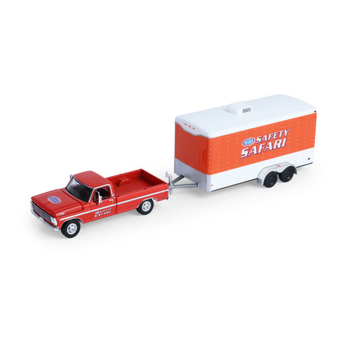 1969 Ford F-250 and 1969 Chevy Z/28 Camaro - Dan Fletcher with Enclosed Hauler Safety Safari 1:64 Scale Diecast Model Truck by Greenlight Alt Image 1