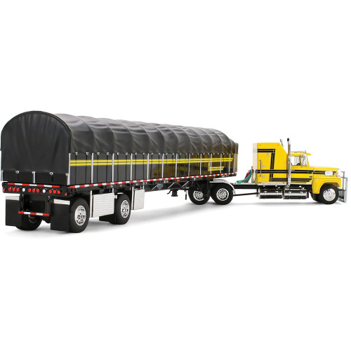 Ford LTL 9000 with 60 Aerodyne Sleeper & 53' Wilson Roadbrute Flatbed Trailer with Covered Wagon 1:64 Scale Diecast Model Truck by Diecast Promotions Alt Image 1