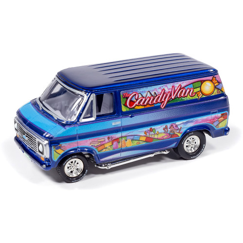1976 Dodge Tradesman Van & 1975 Chevy G20 Van Boogie Vans - White+Purple 1:64 Scale Diecast Model Truck by Johnny Lightning Alt Image 2