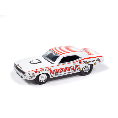 1971 Dodge Challenger Pro Stock-Red & 1970 Plymouth Cuda Super Stock Ram Chargers-White 1:64 Scale Diecast Model Car by Johnny Lightning Alt Image 1