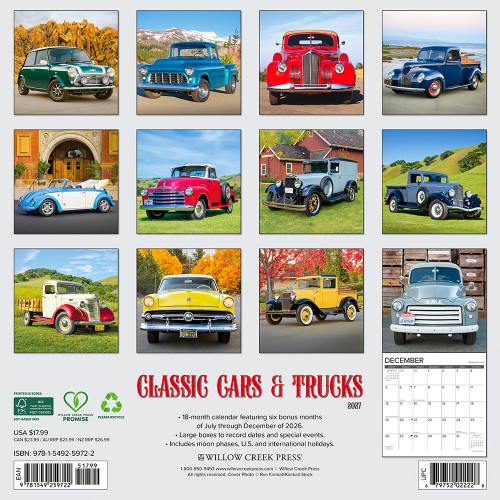Classic Cars & Trucks 2027 Wall Calendar Willow Creek (65143)   by Willow Creek Press Inc. Alt Image 1