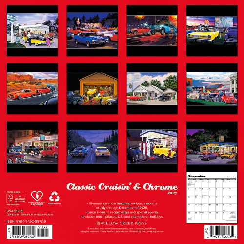 Classic Crusin & Chrome 2027 Wall Calendar Willow Creek (65143)   by Willow Creek Press Inc. Alt Image 1