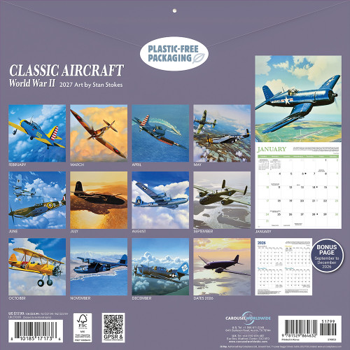 Classic Aircraft WWII 2027 Wall Calendar CAROUSEL (270853)   by Carousel Calendars Alt Image 1