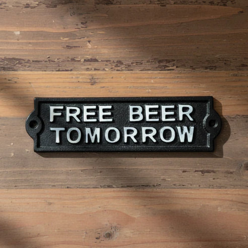 Free Beer Tomorrow Cast Iron Wall Sign Iron and Blossom (58028) Alt Image 1