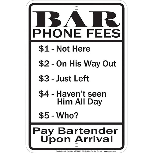 Bar Fees Metal Sign  SPSBRF2 Main Image