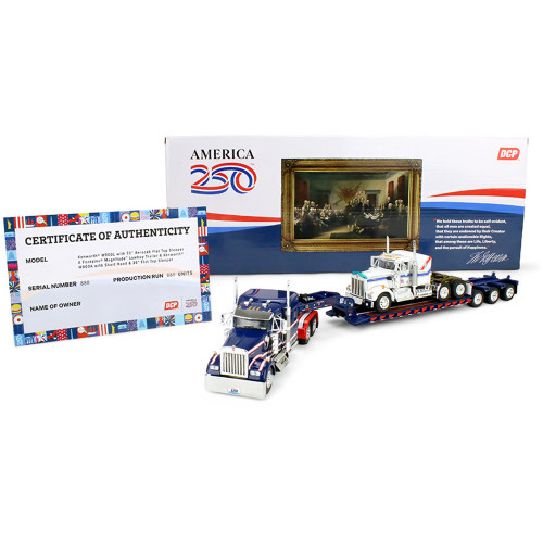 America 250 Kenworth W900L with 72 Aerocab Flat Top Sleeper & Fontaine Magnitude Lowboy Trailer with Kenworth® W900A Lo 1:64 Scale Diecast Model Truck by Diecast Promotions Alt Image 4