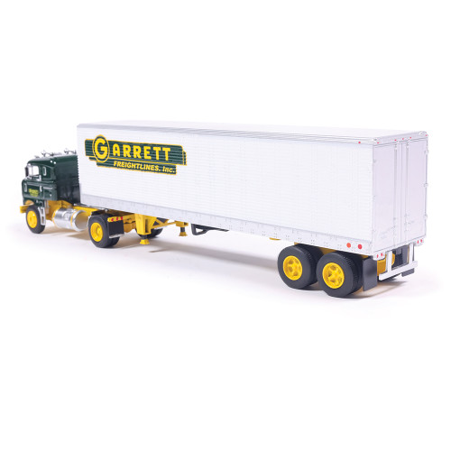 1950 Kenworth Bullnose Garrett Freightlines & Vintage Trailer - Yellow and Green 1:64 Scale  by IXO America Alt Image 3