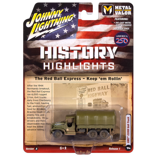 WWII GMC CCKW 6x6 Truck The Red Ball Express - Olive Drab Battleworn 1:64 Scale Diecast Model by Johnny Lightning Alt Image 2