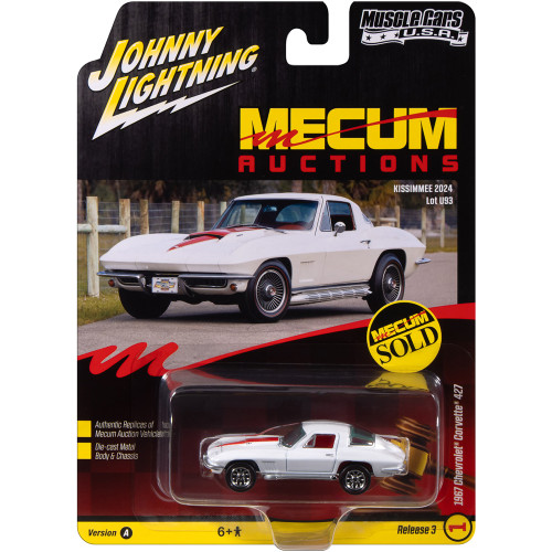1967 Chevy Corvette 427 Mecum Auctions - Ermine White 1:64 Scale Diecast Model Car by Johnny Lightning Alt Image 1