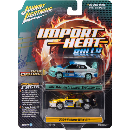 2004 Subaru WRX Sti & 2004 Mitsubishi Lancer Evolution 2-pack - Black & Teal 1:64 Scale Diecast Model Car by Johnny Lightning Alt Image 4