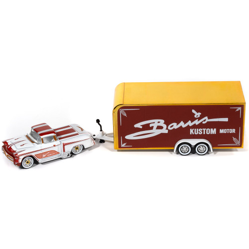 Barris Kopper Kart w/Enclosed Car Trailer - Copper & White 1:64 Scale Diecast Model Car by Johnny Lightning Main Image