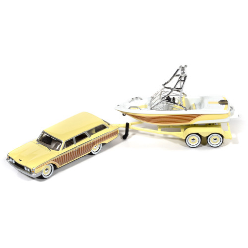 1960 Ford Country Squire & Mastercraft Boat - Yosemite Yellow 1:64 Scale Diecast Model Car by Johnny Lightning Main Image