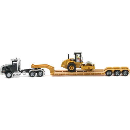 Black Kenworth T880 Tractor with Lowboy Trailer and Caterpillar Roller 1:87 Scale Diecast Model Construction by Diecast Masters Alt Image 3