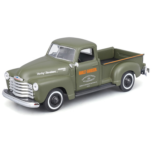 Harley-Davidson 1936 EL Knucklehead + 1950 Chevrolet 3100 Pickup - Green 1:24 Scale Diecast Model Truck by Maisto Alt Image 1