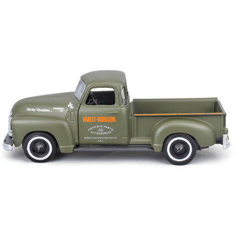Harley-Davidson 1936 EL Knucklehead + 1950 Chevrolet 3100 Pickup - Green 1:24 Scale Diecast Model Truck by Maisto Alt Image 5