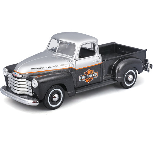 Harley-Davidson 1948 FL Panhead + 1950 Chevrolet 3100 Pickup - Black 1:24 Scale Diecast Model Truck by Maisto Alt Image 1