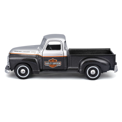 Harley-Davidson 1948 FL Panhead + 1950 Chevrolet 3100 Pickup - Black 1:24 Scale Diecast Model Truck by Maisto Alt Image 5