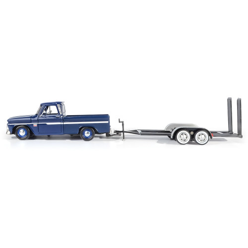 1966 Chevy C10 Fleetside Pickup (Blue) & Diecast Trailer 1:24 Scale Diecast Model Truck by Motormax Alt Image 2