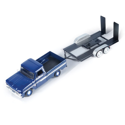 1966 Chevy C10 Fleetside Pickup (Blue) & Diecast Trailer 1:24 Scale Diecast Model Truck by Motormax Alt Image 4