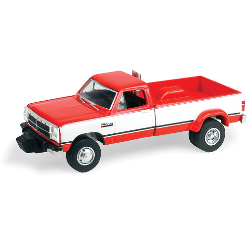 1993 Dodge Ram D350 Dually - Red and White with Exhaust + Bumper Weights 1:64 Scale Diecast Metal by Greenlight Main Image