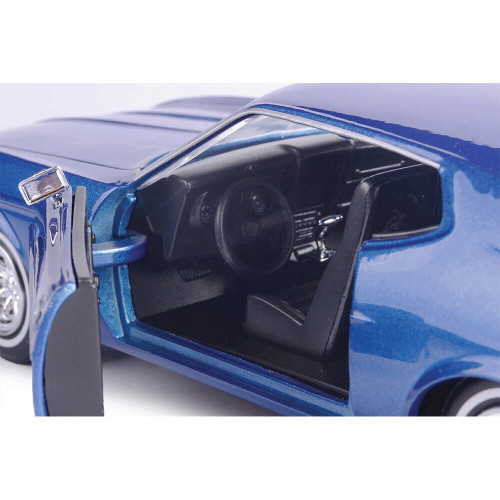 1971 Ford Mustang Sportsroof - Metallic Blue 1:24 Scale Diecast Model Car by Motormax Alt Image 3