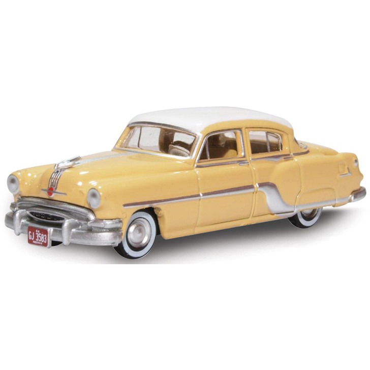 1954 Pontiac Chieftain 4-Door Sedan - Maize Yellow / Winter White 1:87  Scale Diecast Replica Model by Oxford Diecast