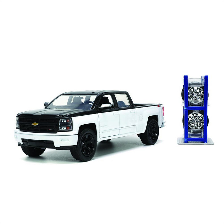 2014 Chevrolet Silverado Z71 Pickup Truck Black and White with Extra Wheels Just Trucks Series 1/ by Jada
