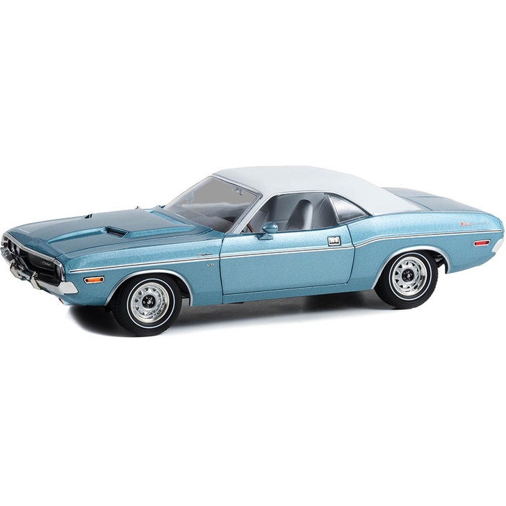 1970 Dodge Challenger - Western Sport Special - Light Blue Poly with Vinyl  Roof and White Interior 1:18 Scale Diecast Model Car by Greenlight