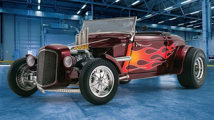 Miniature GMP 1/18 – Hot Rod Roadster 1934 – Indian Motorcycle 'Since 1901' – Rouge
