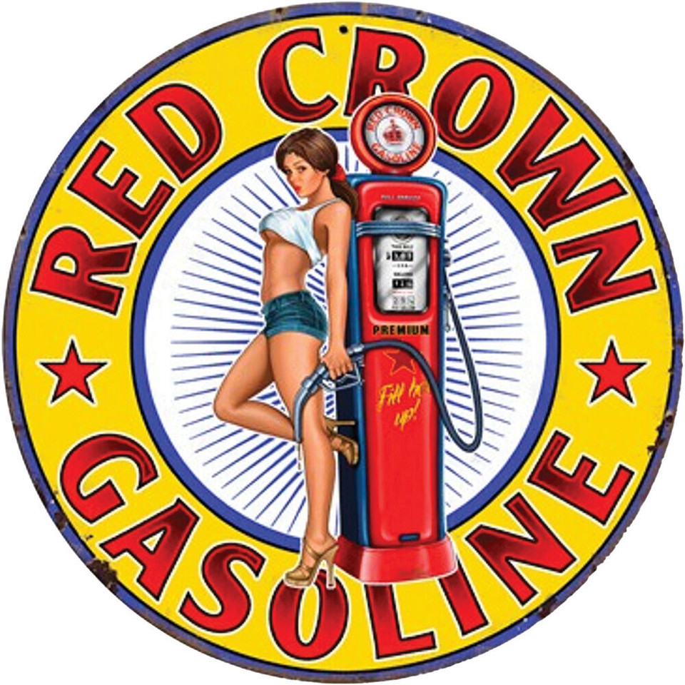 Red Crown Gasoline Metal Sign  Metal by Vintage Signs Main Image