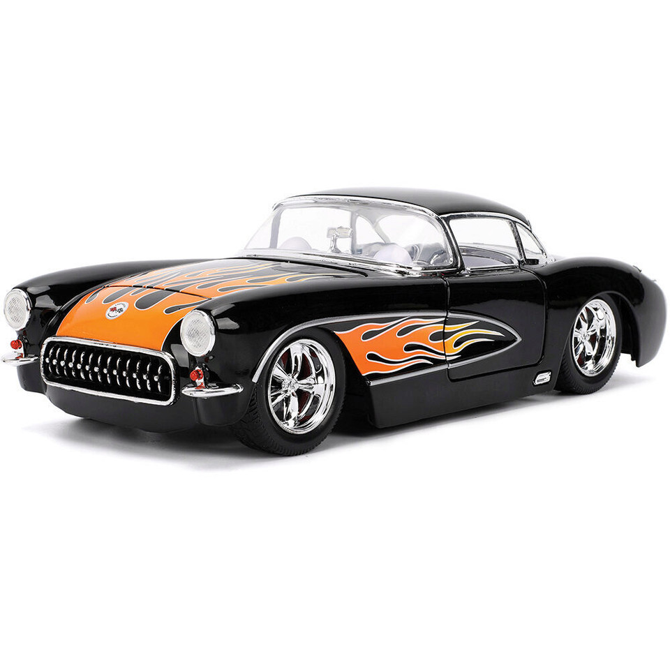 1957 Chevy Corvette - Black Flames 1:24 Scale Diecast Model Car by Jada Toys Main Image