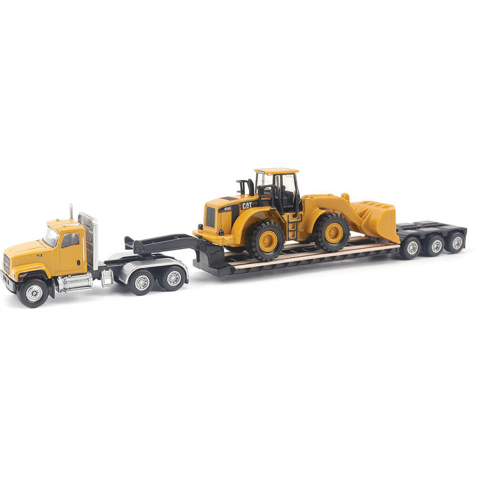 Cat CT681 Day Cab Tractor Lowboy Trailer & Caterpillar 950G Wheel Loader 1:87 Scale Diecast Construction Model by Diecast Masters Main Image