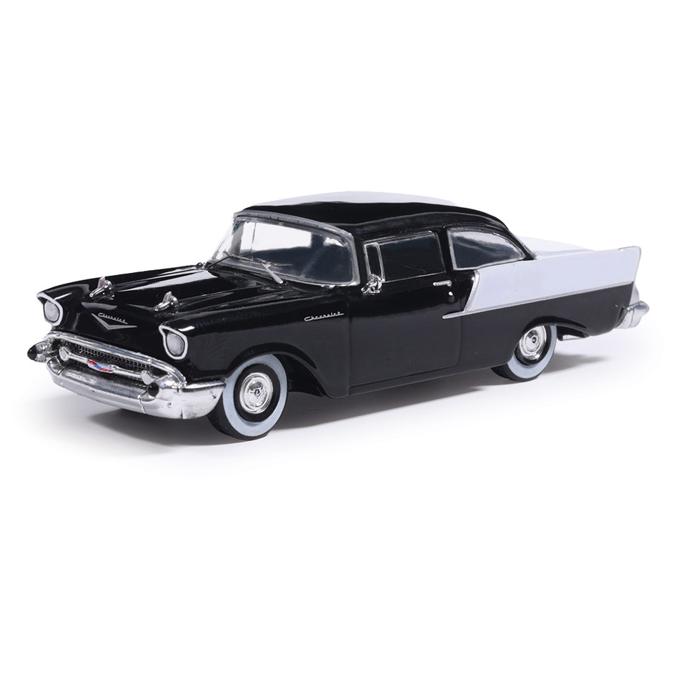 1957 Chevrolet One-Fifty Sedan - Onyx Black and India Ivory 1:64 Scale Diecast Model Car by IXO Models Main Image