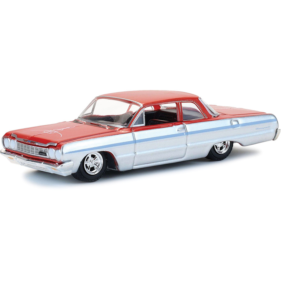 1964 Chevrolet Biscayne Lowrider - Silver Metallic & Red Two-Tone 1:64 Scale Diecast Model Car by Greenlight Main Image