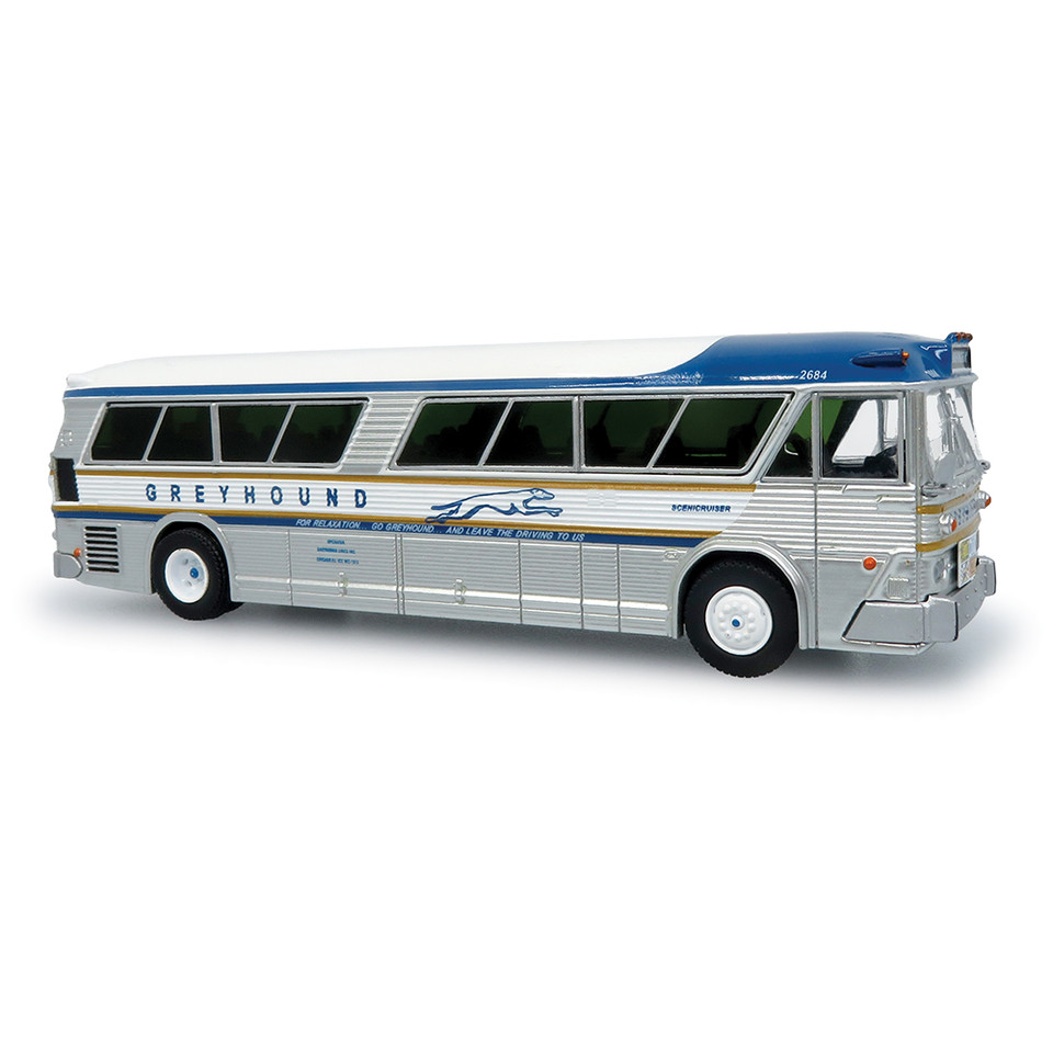 1964 MCI MC-5A Coach: Greyhound Gold Stripe 50th Anniversary 1:87 Scale Diecast Model Bus by Iconic Replicas Main Image