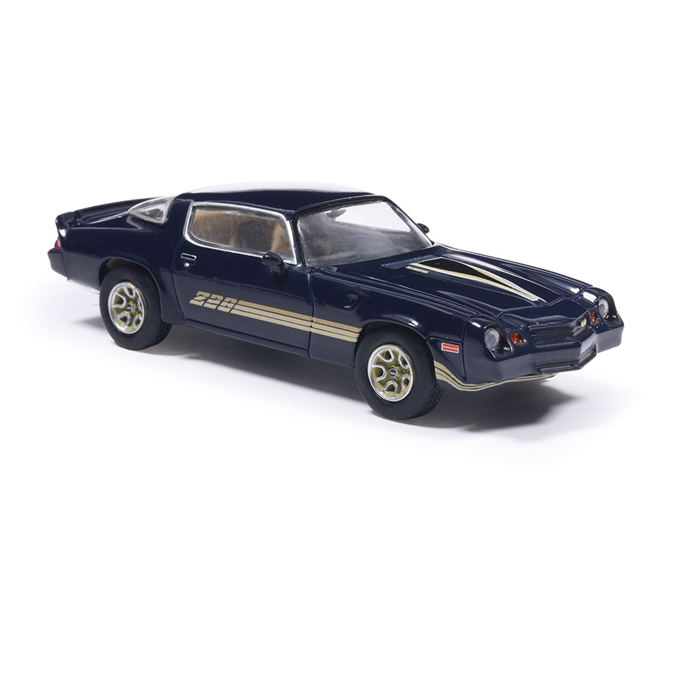 1981 Chevrolet Camaro Z28 - Dark Blue Metallic With Gold Stripes 1:64 Scale Diecast Model Car by IXO Models Main Image
