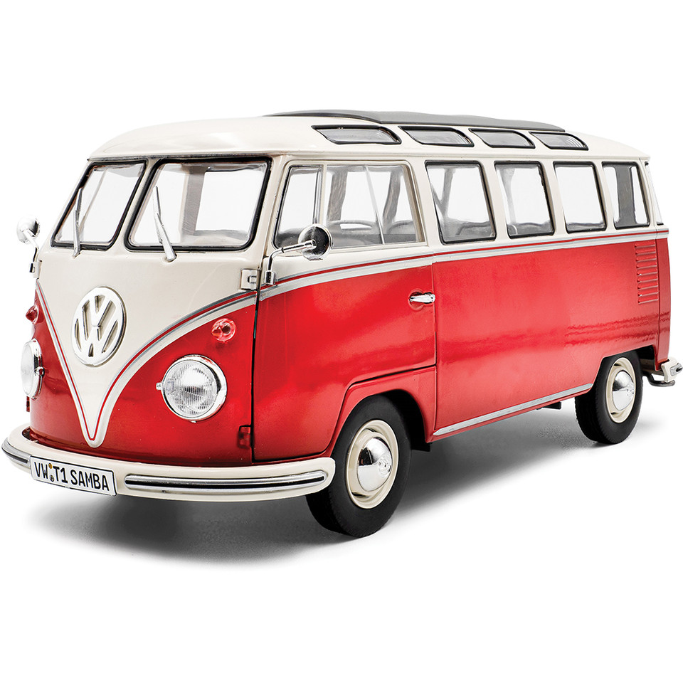1962 Volkswagen T1 Samba - Red/White 1:18 Scale Diecast Model Car by Solido Main Image