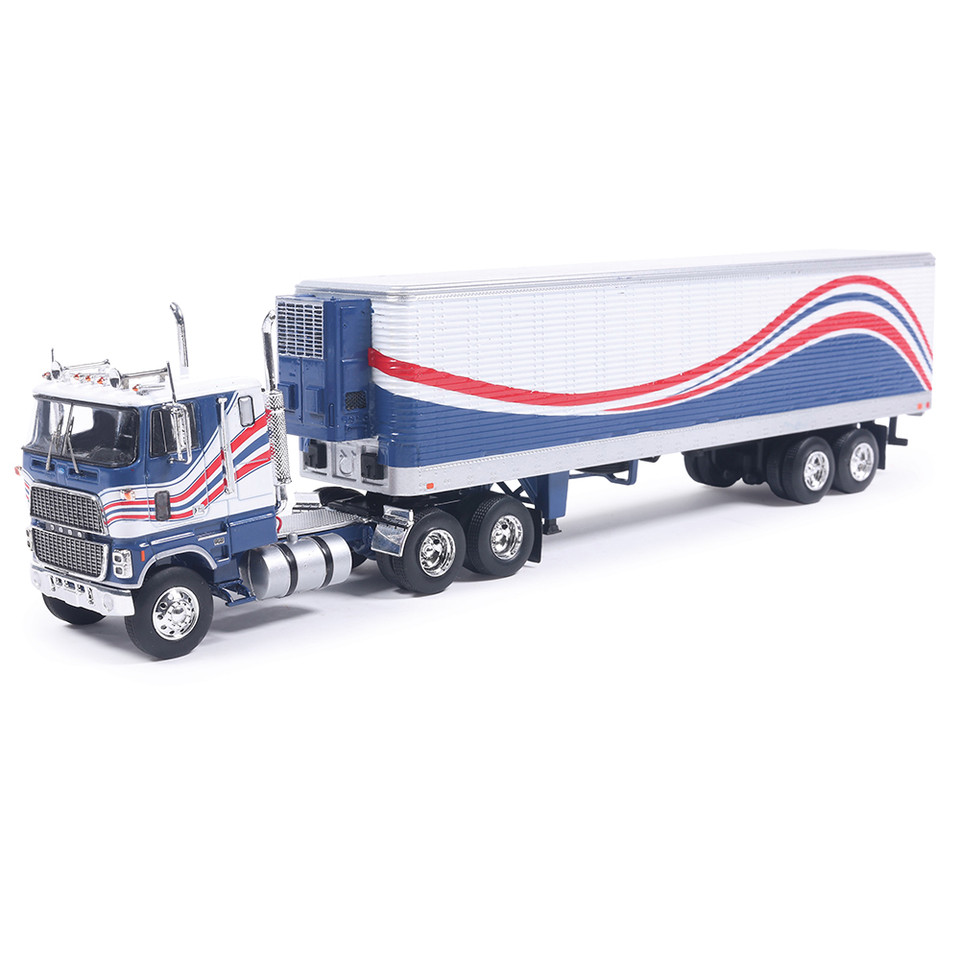 1976 Ford CL 9000 - Red/White/Blue & Vintage Trailer 1:64 Scale Diecast Model Truck by IXO Models Main Image