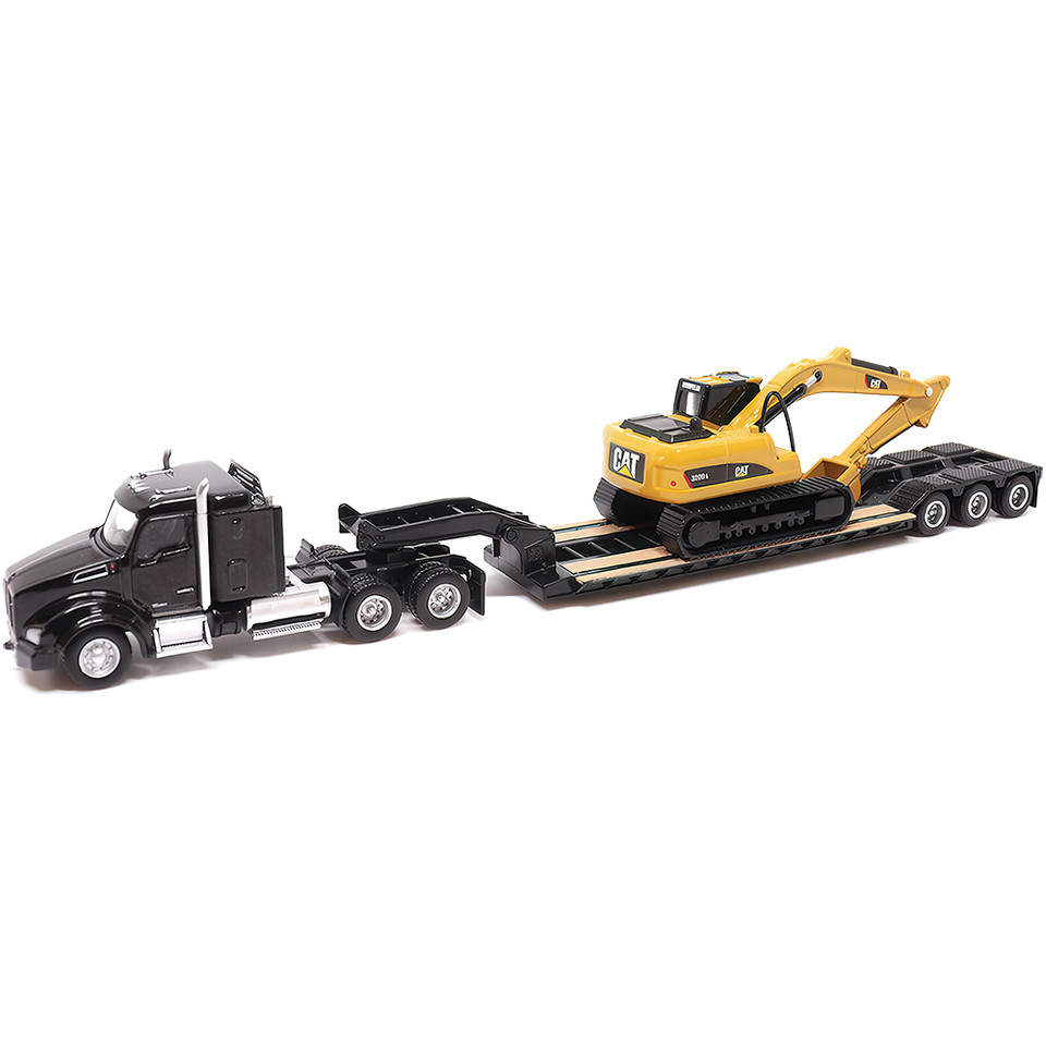 Kenworth T880s SBFS Sleeper Tandem Tractor Lowboy Trailer & Caterpillar 320D L Hydraulic Excavator 1:87 Scale Diecast Construction by Diecast Masters Main Image