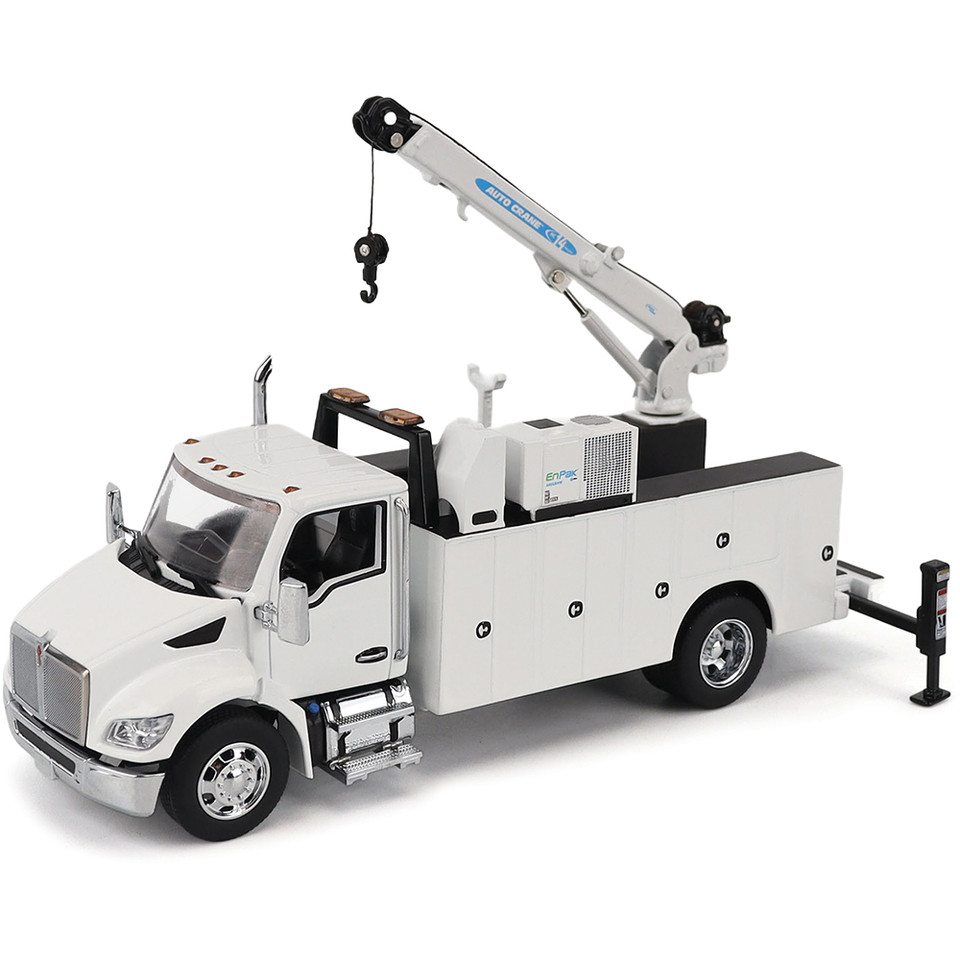 Kenworth T380 Auto-Crane Titan85-Body HC14-Crane Work Truck with Miller EnPak - White 1:50 Scale Diecast Model Truck by Diecast Masters Main Image