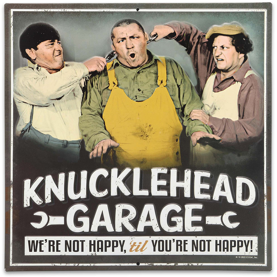 Three Stooges Knucklehead Garage Embossed Metal Sign  Metal Sign by Open Roads Main Image