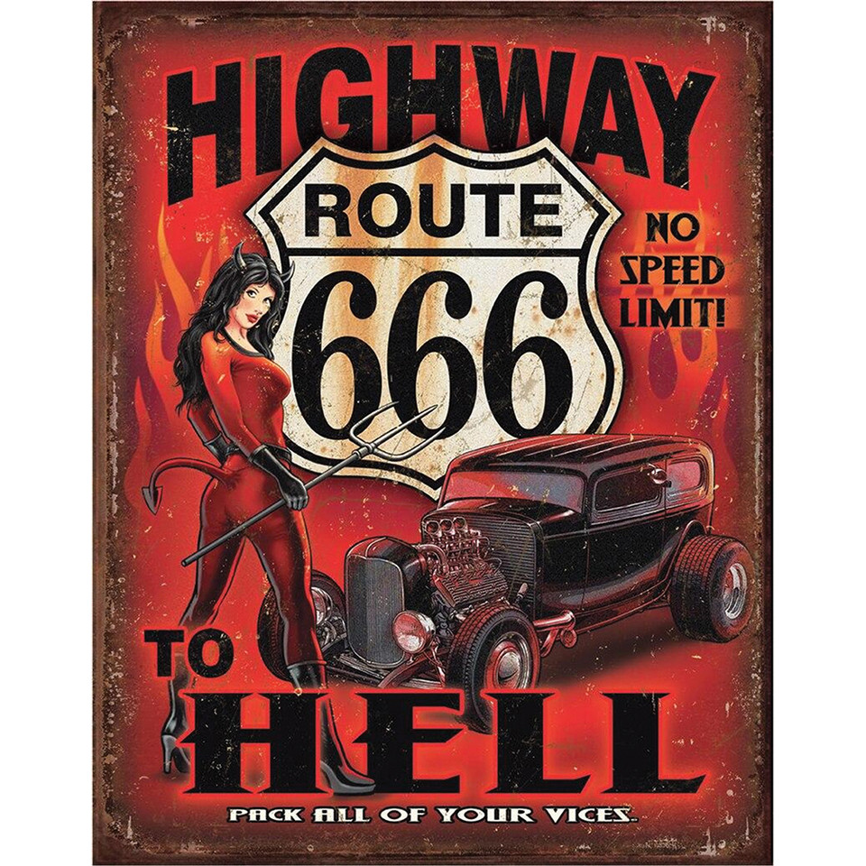 Route 666 - Highway to Hell  Metal Sign by Desperate Enterprises Main Image